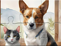Lojë Jigsaw Puzzle: Oil Painting Dog And Cat