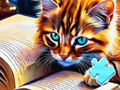 Lojë Jigsaw Puzzle: Cat Reading